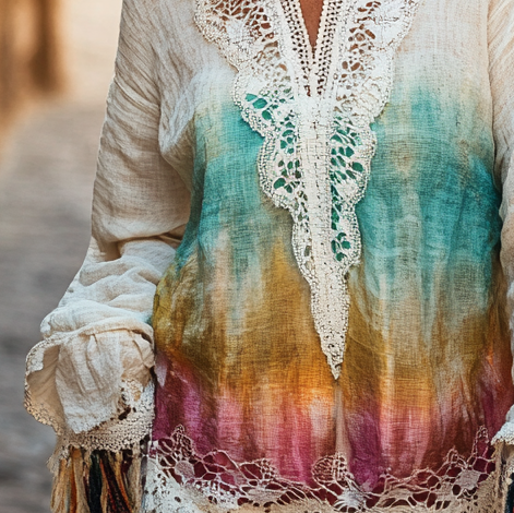 Women's Elegant Linen Long Sleeve Top 97b3