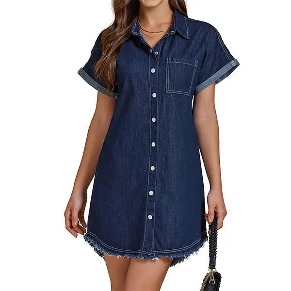 Denim Dress for Women Button Down Short Sleeves