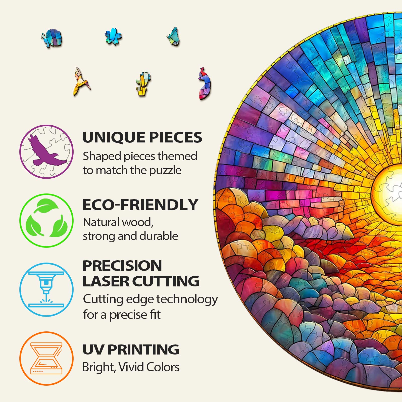 Stained Glass Rainbow Wooden Jigsaw Puzzle