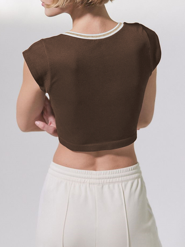 Split-Joint Cap Sleeve Skinny Deep V-Neck Vest Top