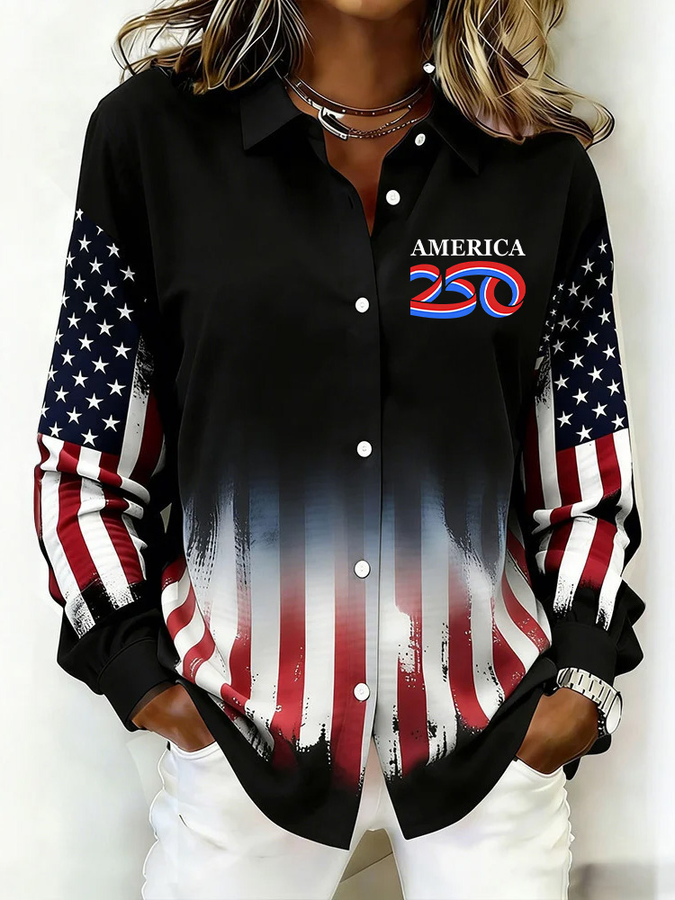 Ladies' Casual 250Th Anniversary Celebration Lapel Button Up Shirt