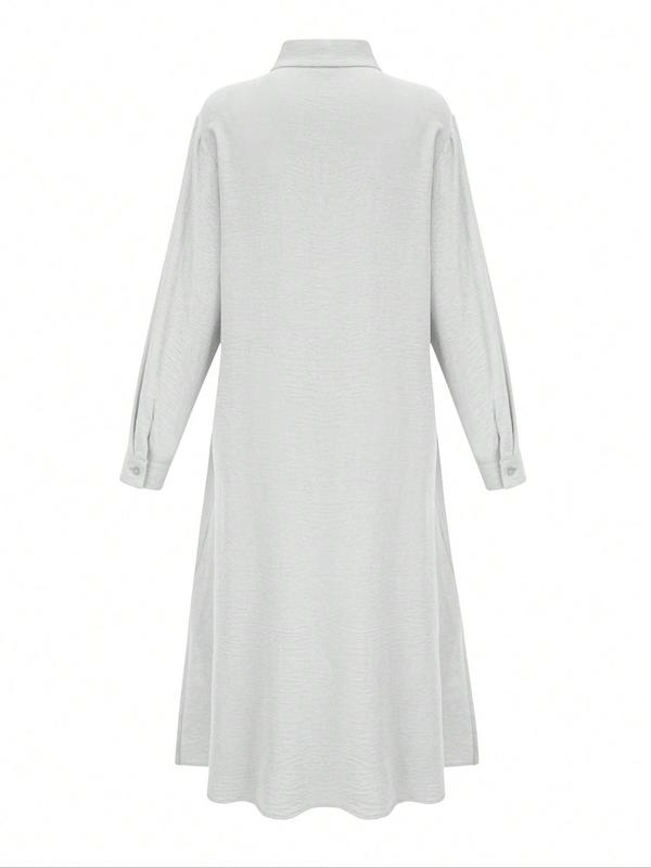 Women's Plain Button Shirt Collar Long Sleeve Dress, Casual Fashion Collared Long Dress for Daily Outdoor Wear, Women Dress for Spring & Summer, Classy Modest Dresses, Womenswear