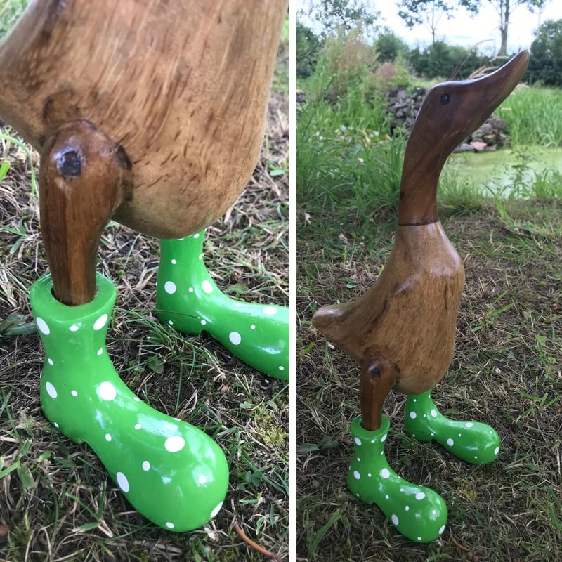 Handmade Carved Wellies Duck Family