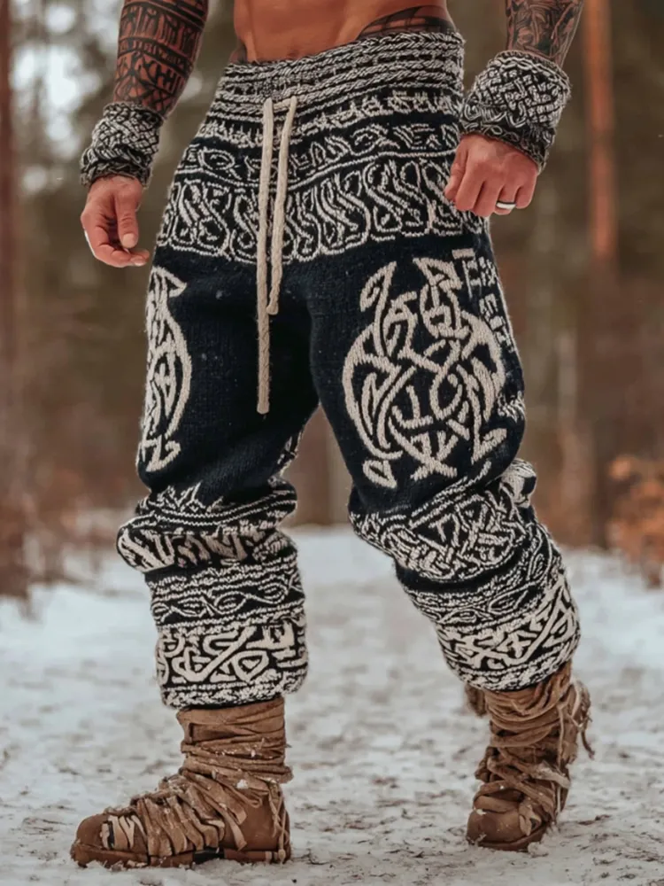 Men's Viking Tribal Celtic Geometry Pattern Art Knit Sweatpants