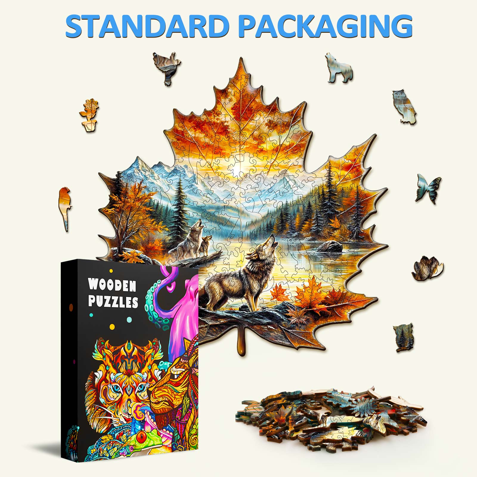 Wolf King autumn Wooden Jigsaw Puzzle