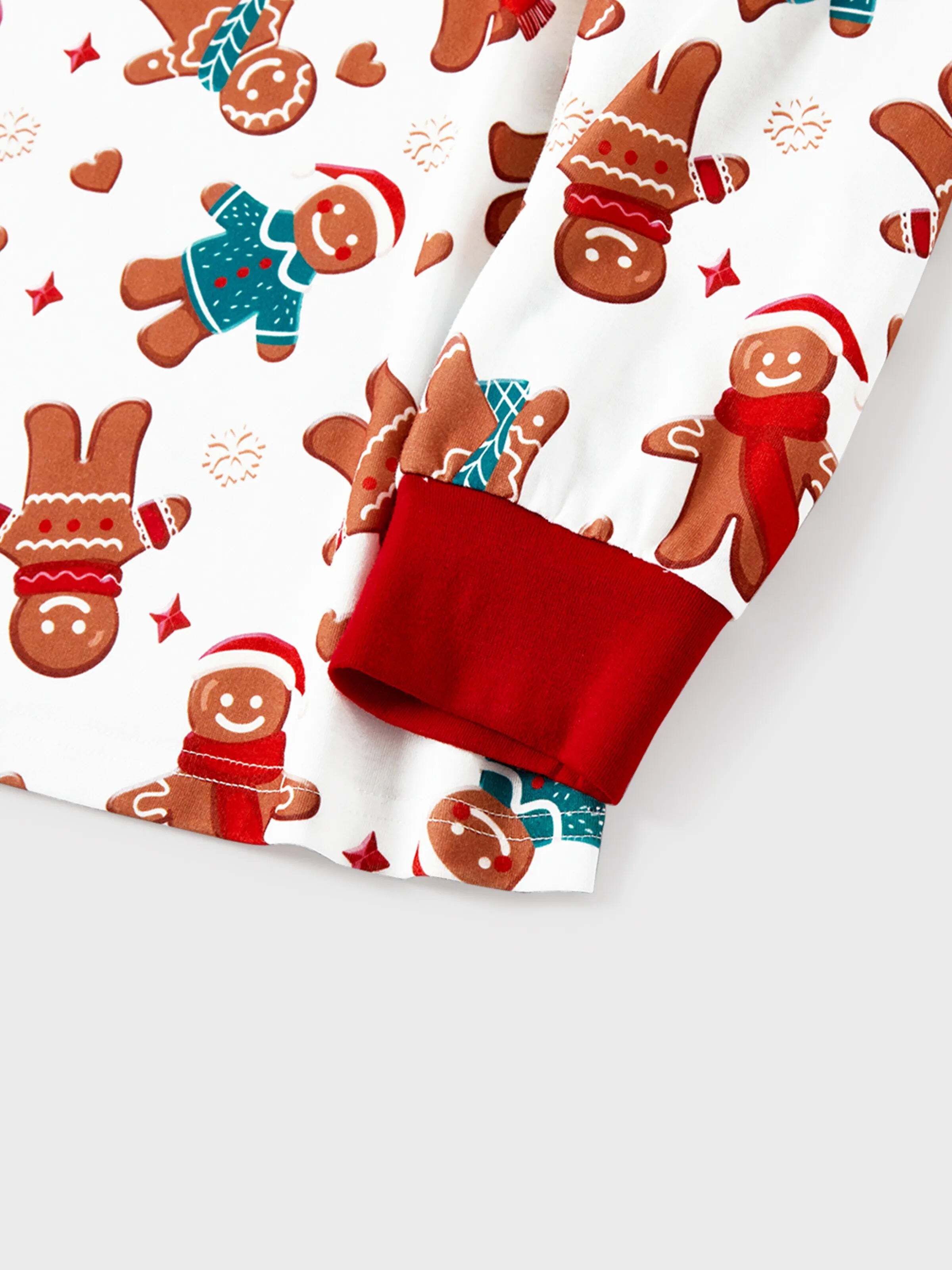 Christmas Family Matching Cartoon Gingerbread Man Allover Print Pajamas Sets with Christmas Socks White