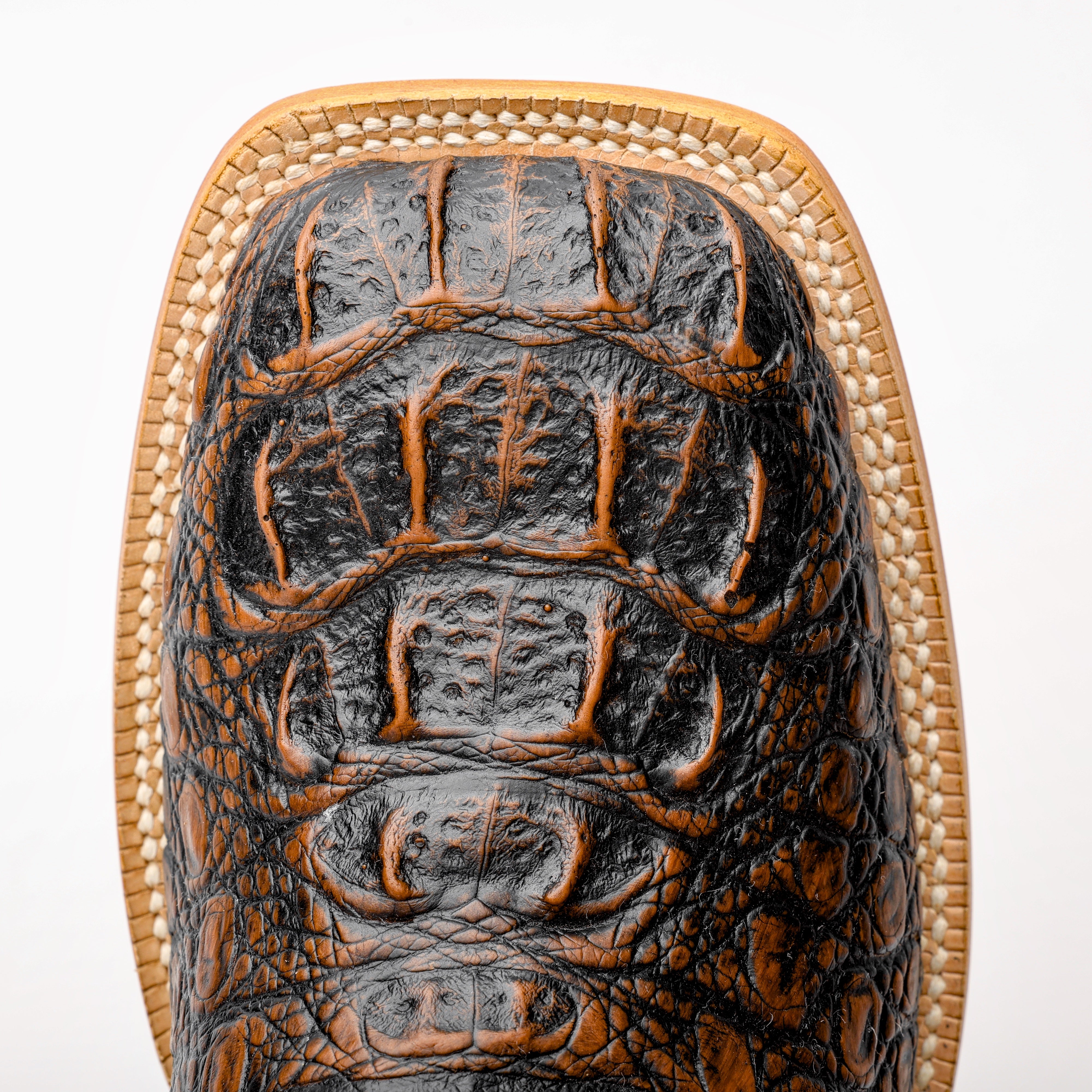 Rustic Honey Caiman Neck Leather Boots - Square Toe