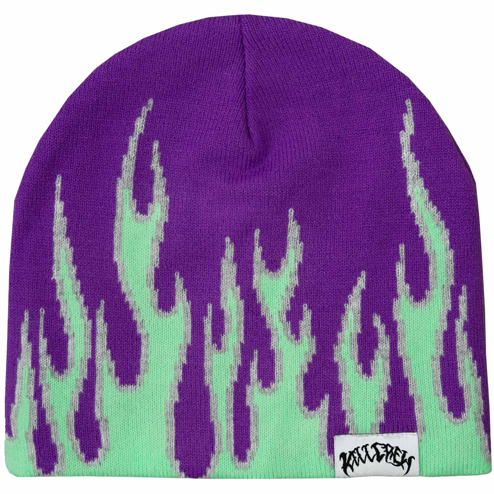 FLAME SKULL CAP BEANIE - PURPLE / GREEN