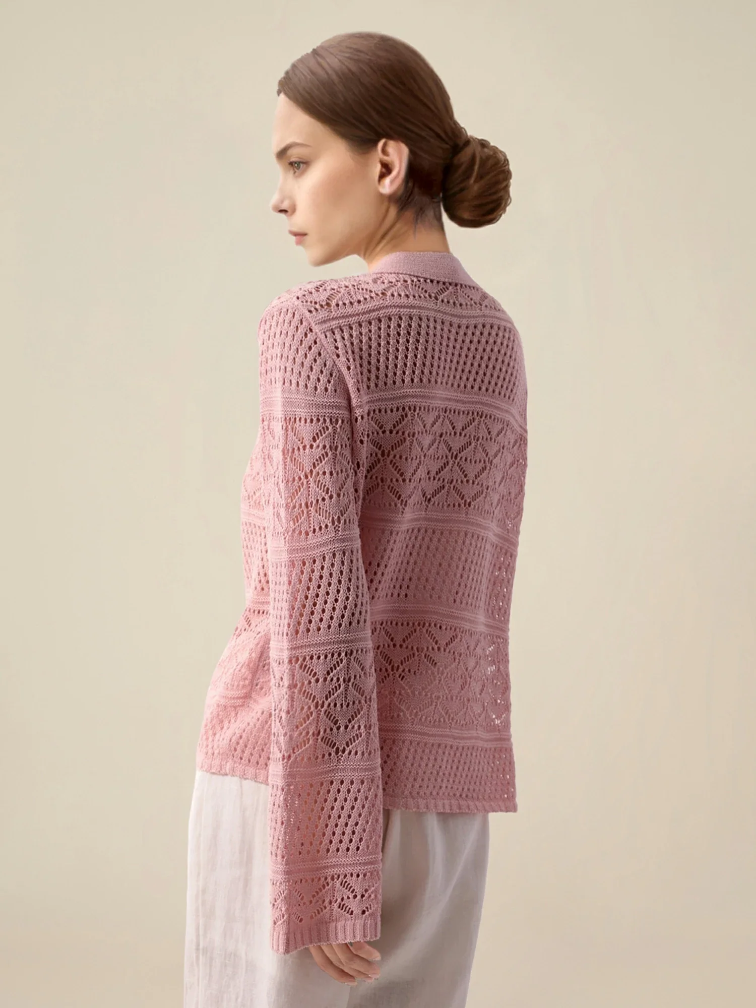 Lyocell & Silk V-Neck Flare-Sleeve Cardigan