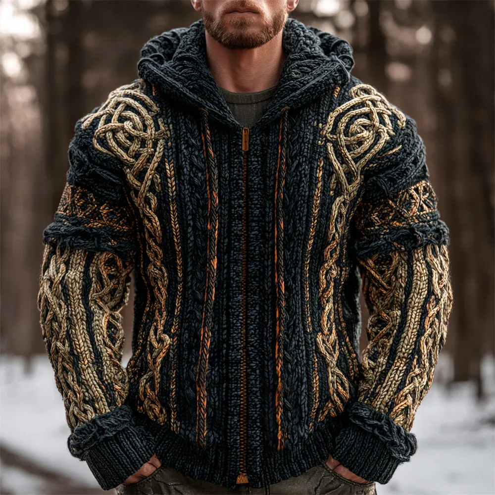 Viking Celtic Knot Men's Hooded Zip-up Sweater