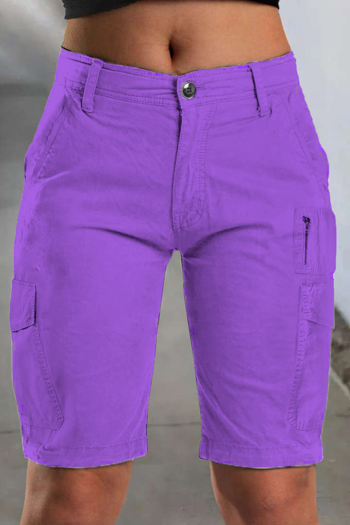 1Solid Multi Pocket Mid Rise Bermuda Cargo Shorts