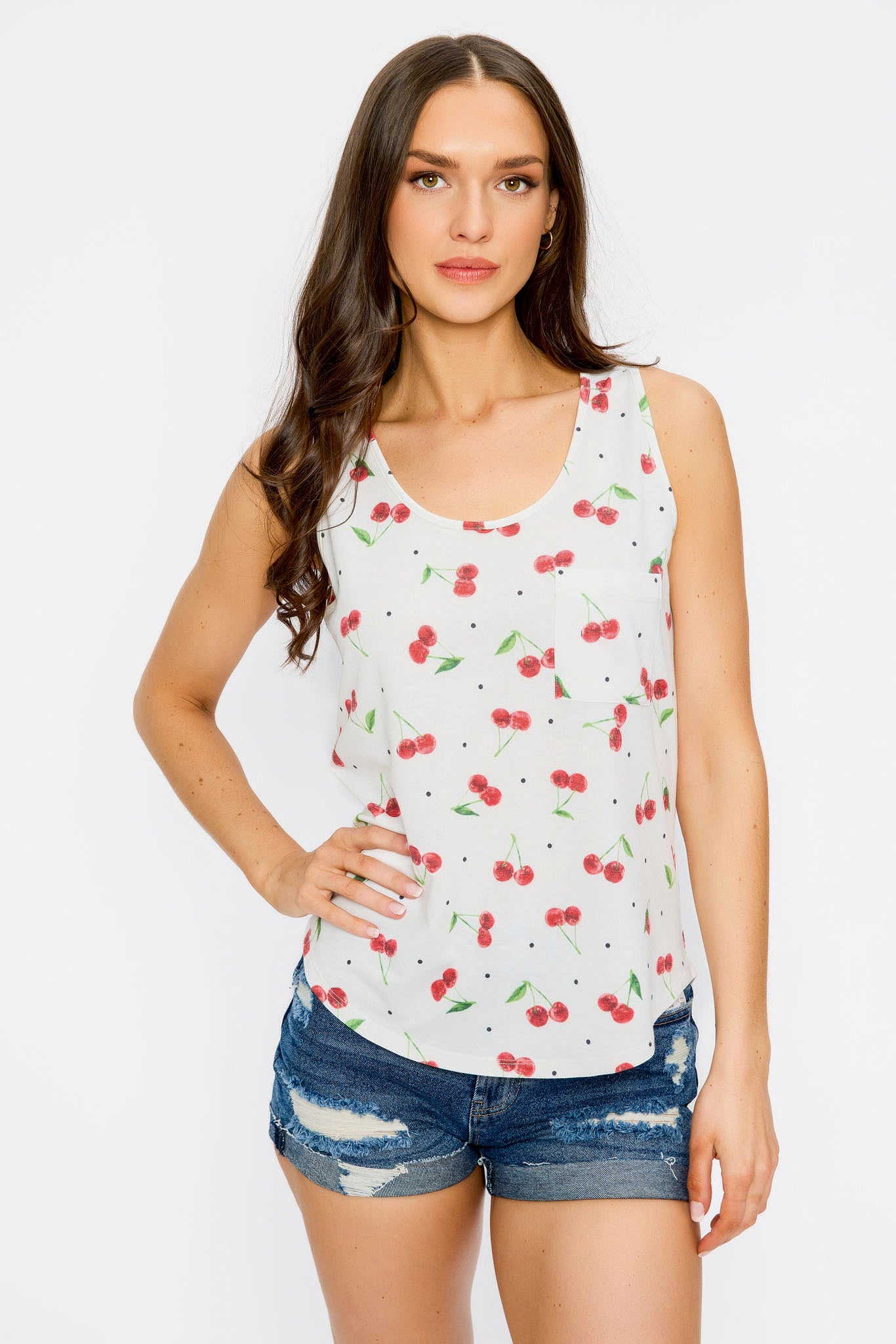 Cherry Print Sleeveless Scoop-Neck French Terry Tank