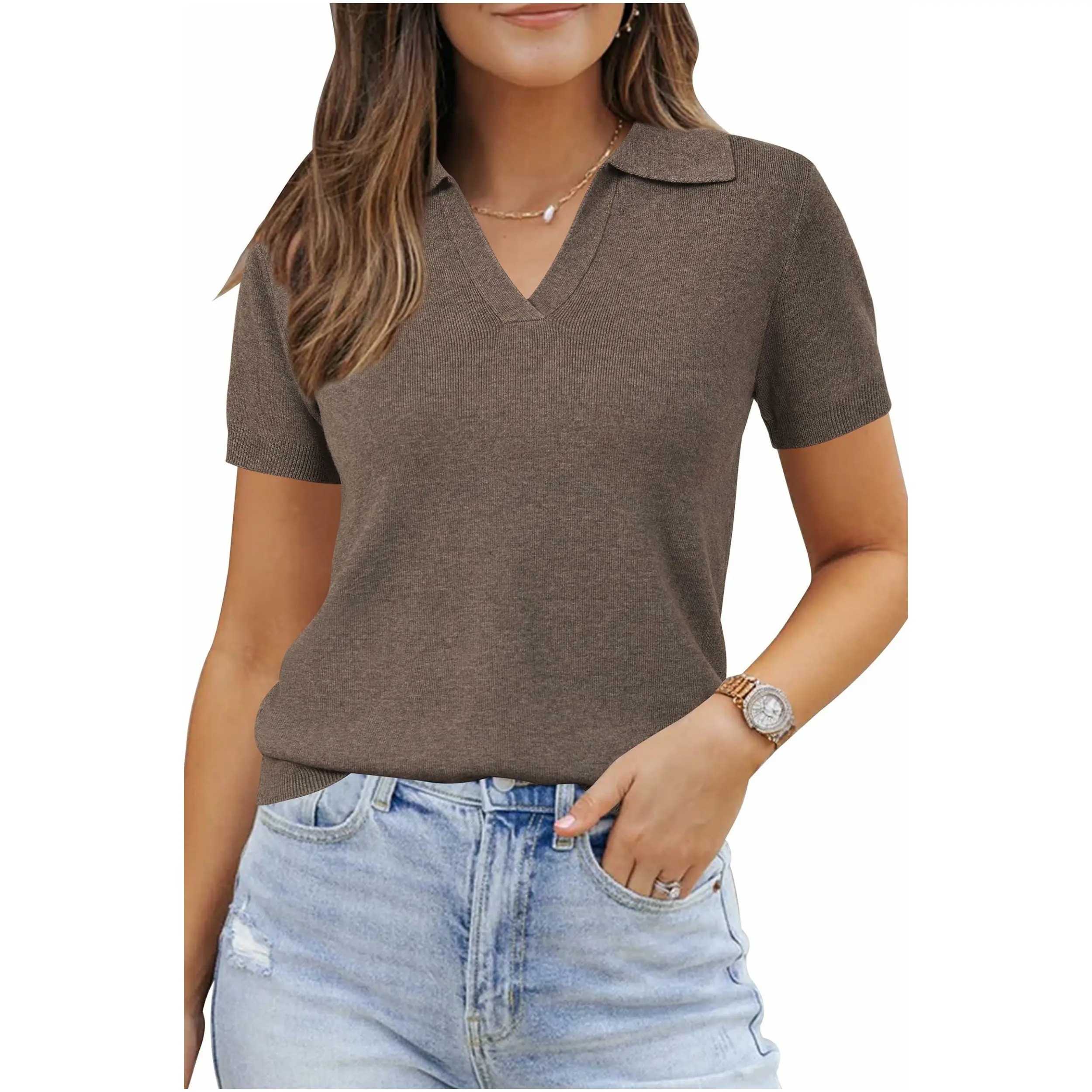 🧶🧶🧶Women's Short Sleeve Wool Blend Polo Sweater