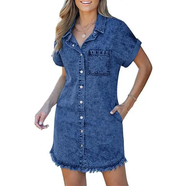 Denim Dress for Women Button Down Short Sleeves