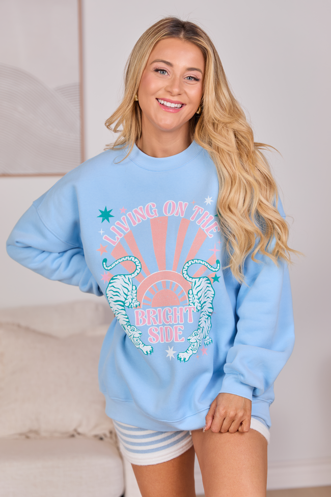 Living On The Bright Side Light Blue Graphic Sweatshirt