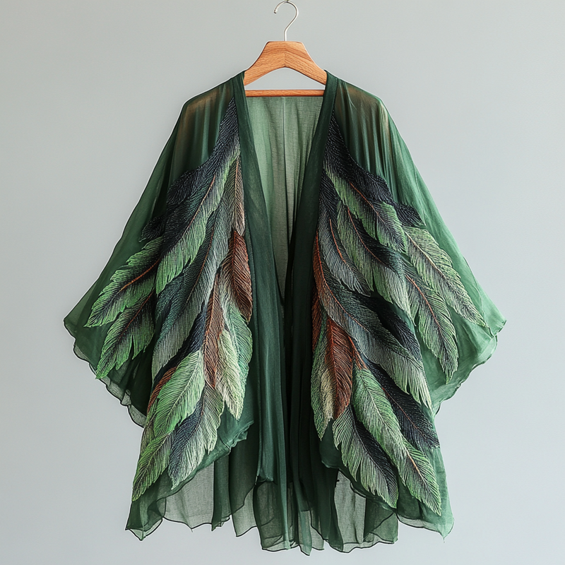 Summer Fun Feather Print Chiffon Cardigan 8046