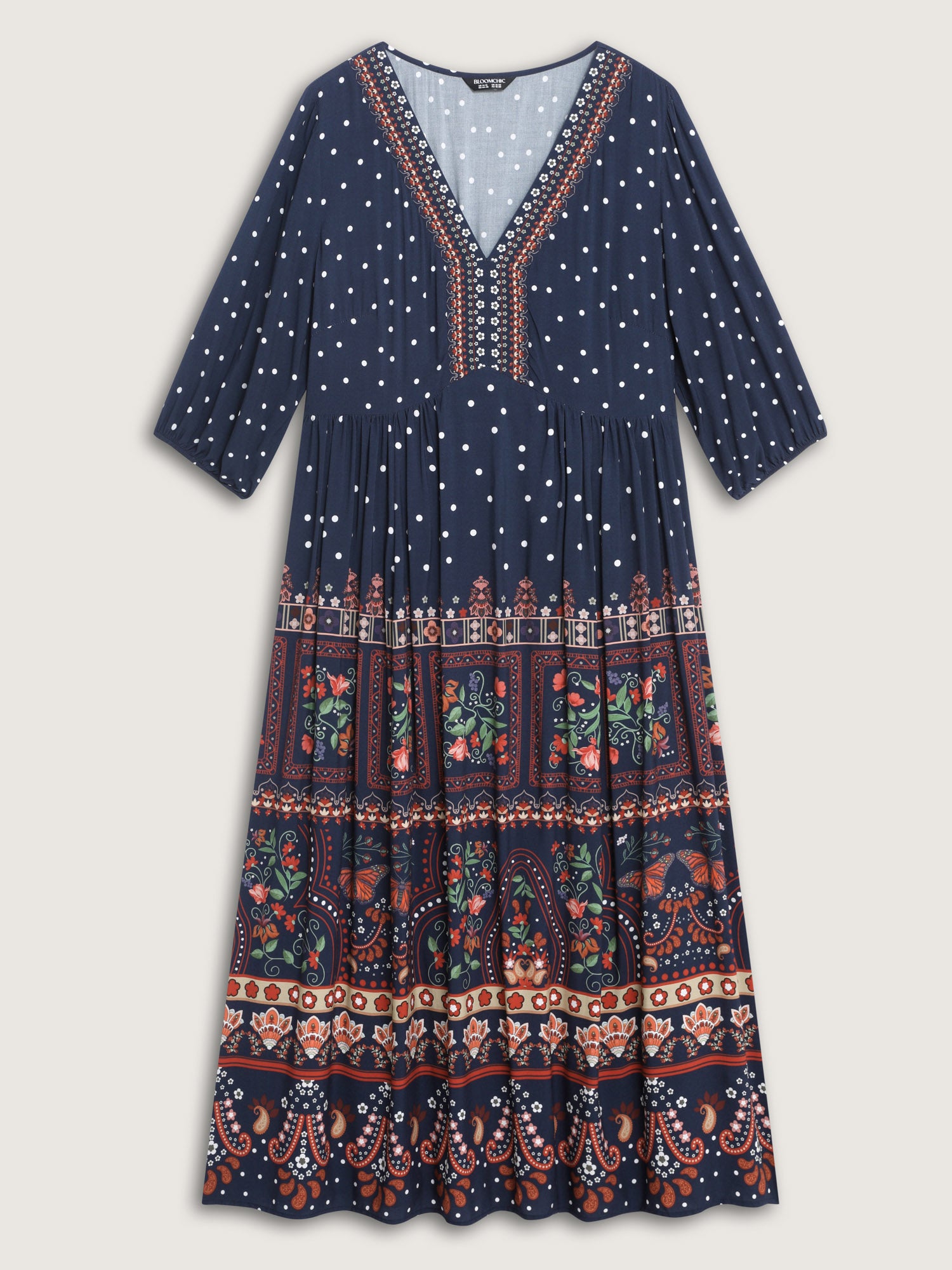 Boho Floral Print Pockets Contrast Maxi Dress