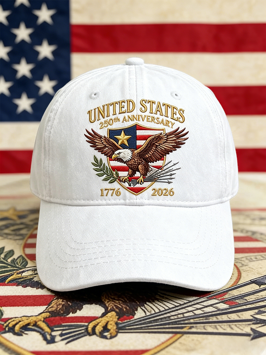 US 250th Anniversary Bald Eagle Emblem Washed Denim Baseball Cap