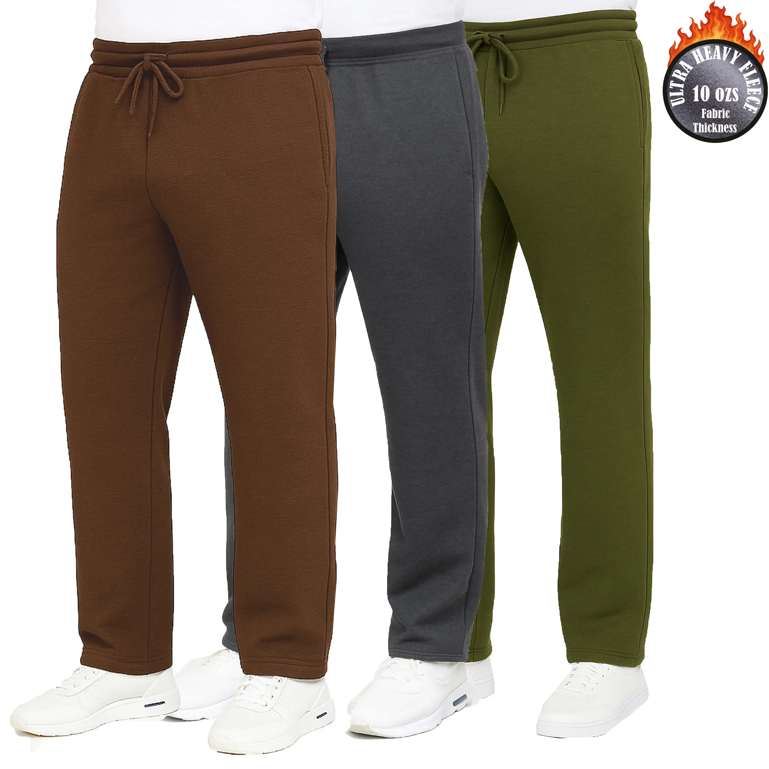3-Pack Men's Classic Heavyweight Fleece Sweatpants with Open Bottom