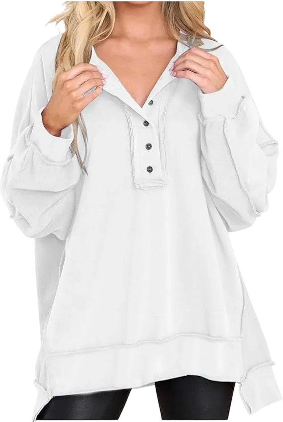 Women's loose-fitting casual long-sleeved button-up pullover shirt