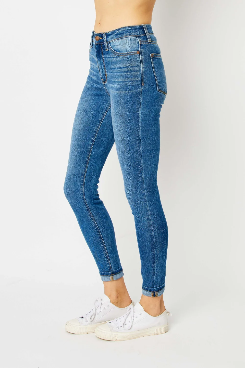 Blue Full Size Cuffed Hem Skinny Jeans