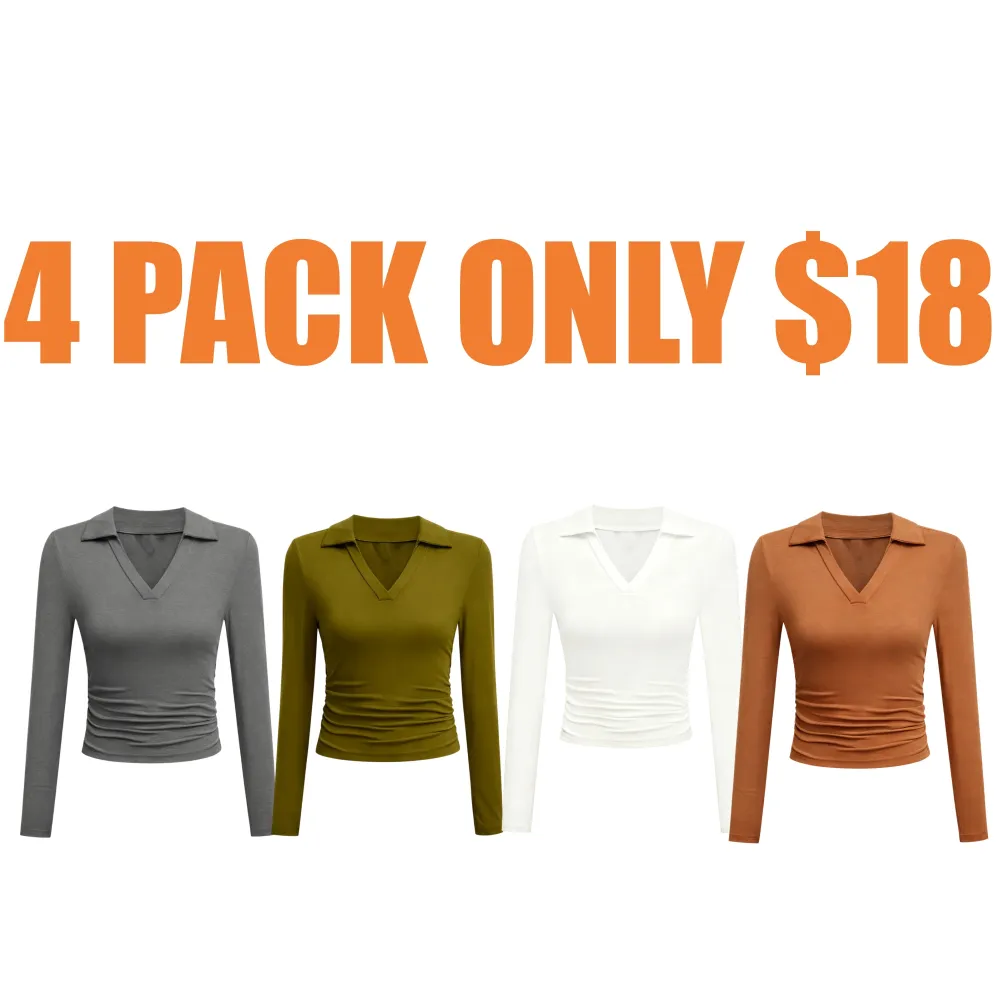 Knit Solid Color Long Sleeve V Neck Slim