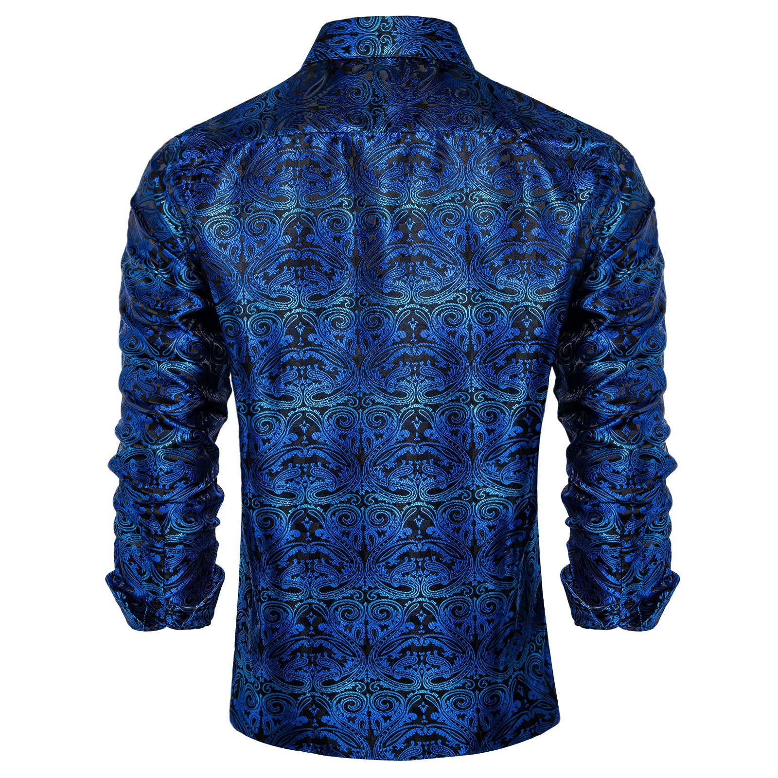 Men's Paisley Dress Shirt Long Sleeve Wrinkle Free Button Down Cowboy Shirts - Royal Blue&black&paisley