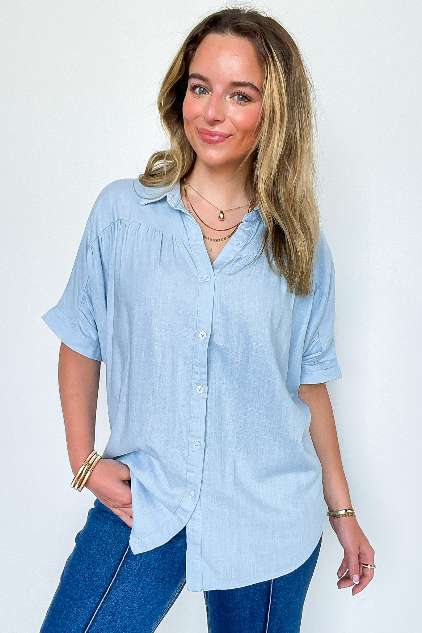 Button Up Collared Dolman Shirt