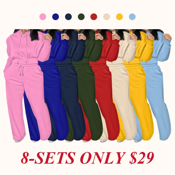 Hooded Long Sleeve Sweatshirt and Casual Wide Leg Sweatpants Set