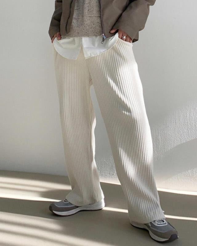Loose solid color corduroy cuffed casual pants