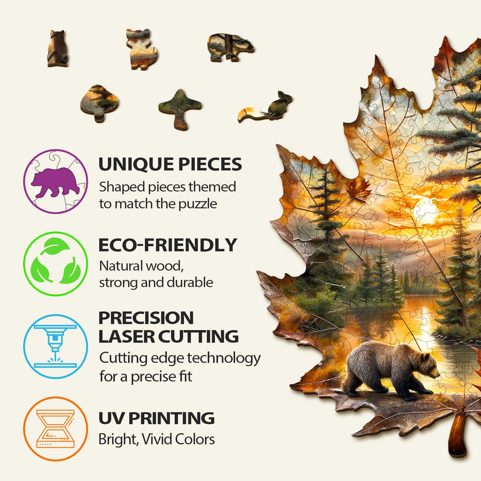 Brown Bear Autumn Wooden Jigsaw Puzzle