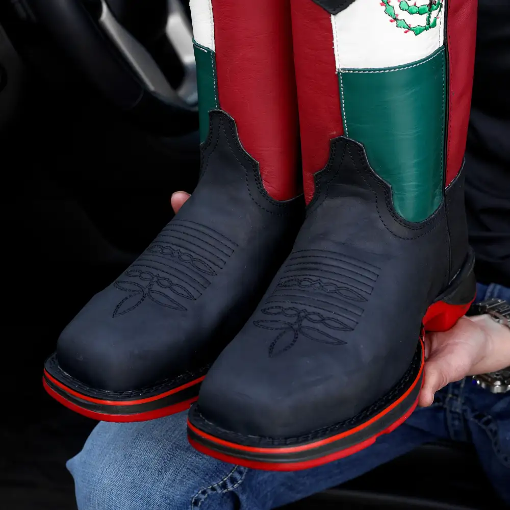 Black MEXICO Flag Leather Work Boots - Composite Toe