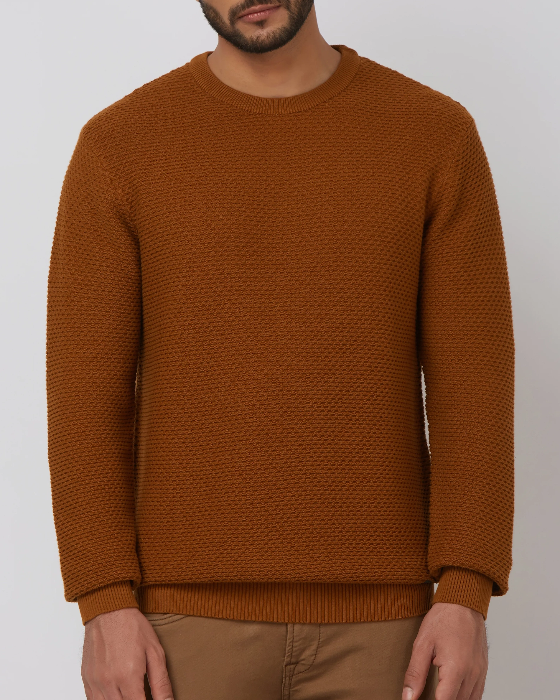Comfortable Soft Daily Slim Rust Cotton Sweater