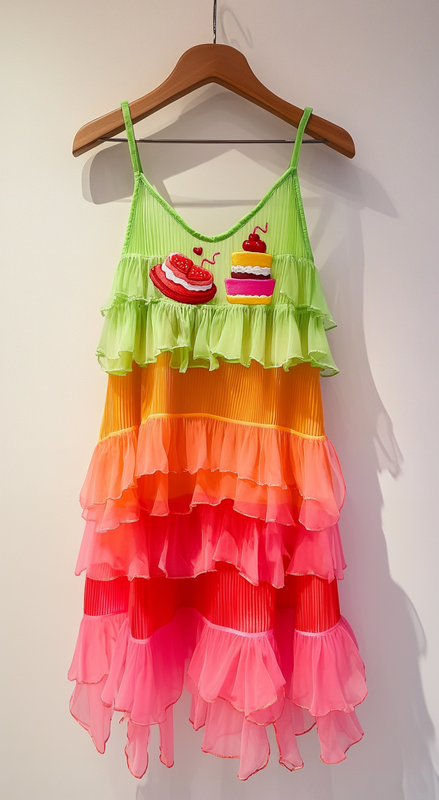 Summer Print Fashion Embroidery Gradient Dress  e2df