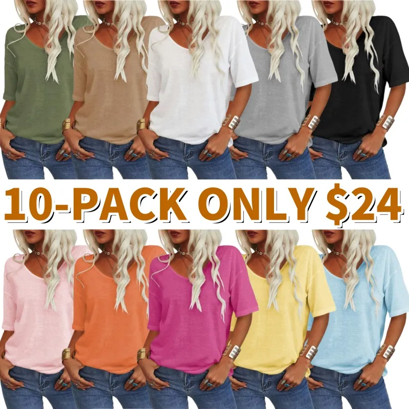 Women's Soft Solid Color Vneck Tshirt (Less than $3 each!)