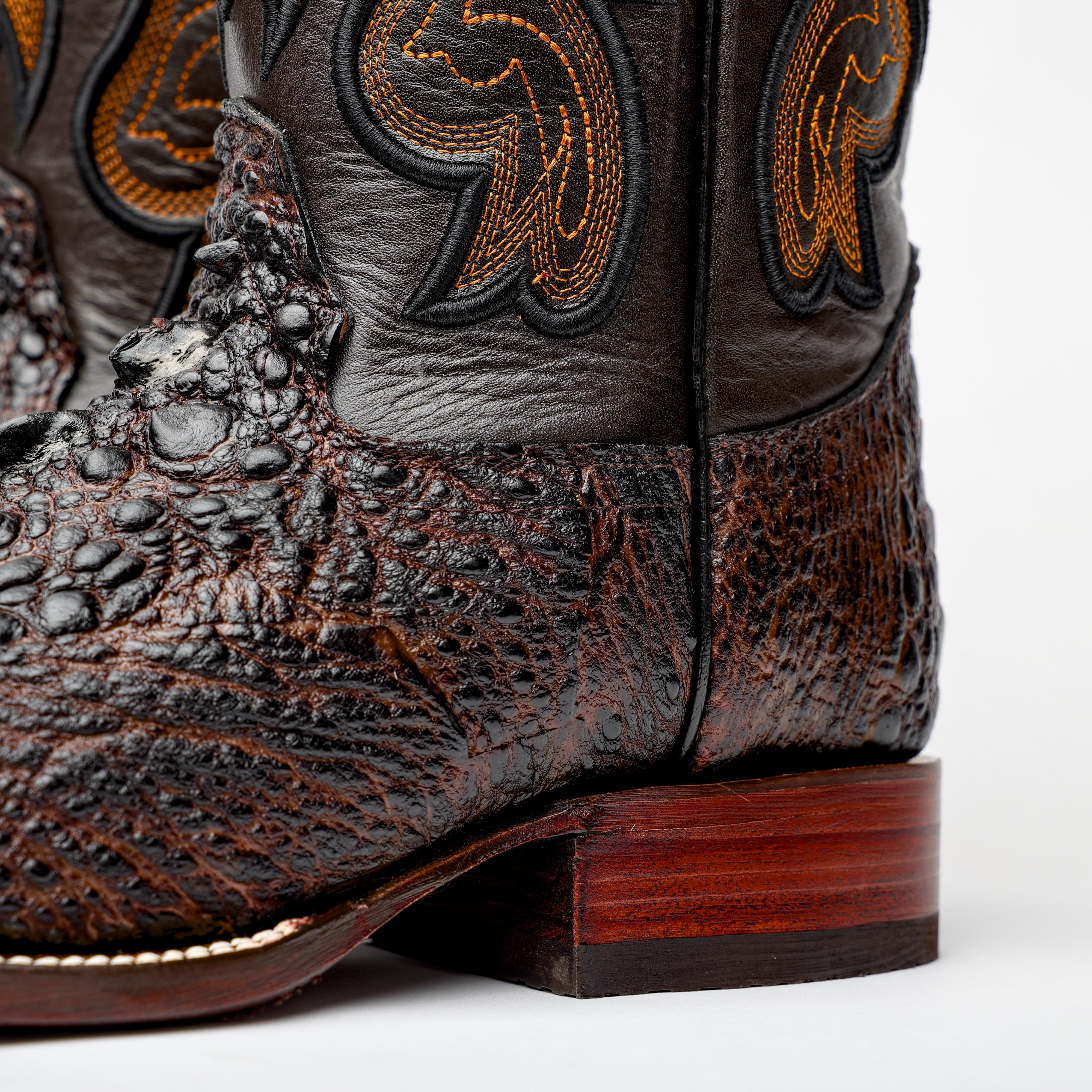 Chocolate Brown Snapping Turtle Leather Boots - Square Toe