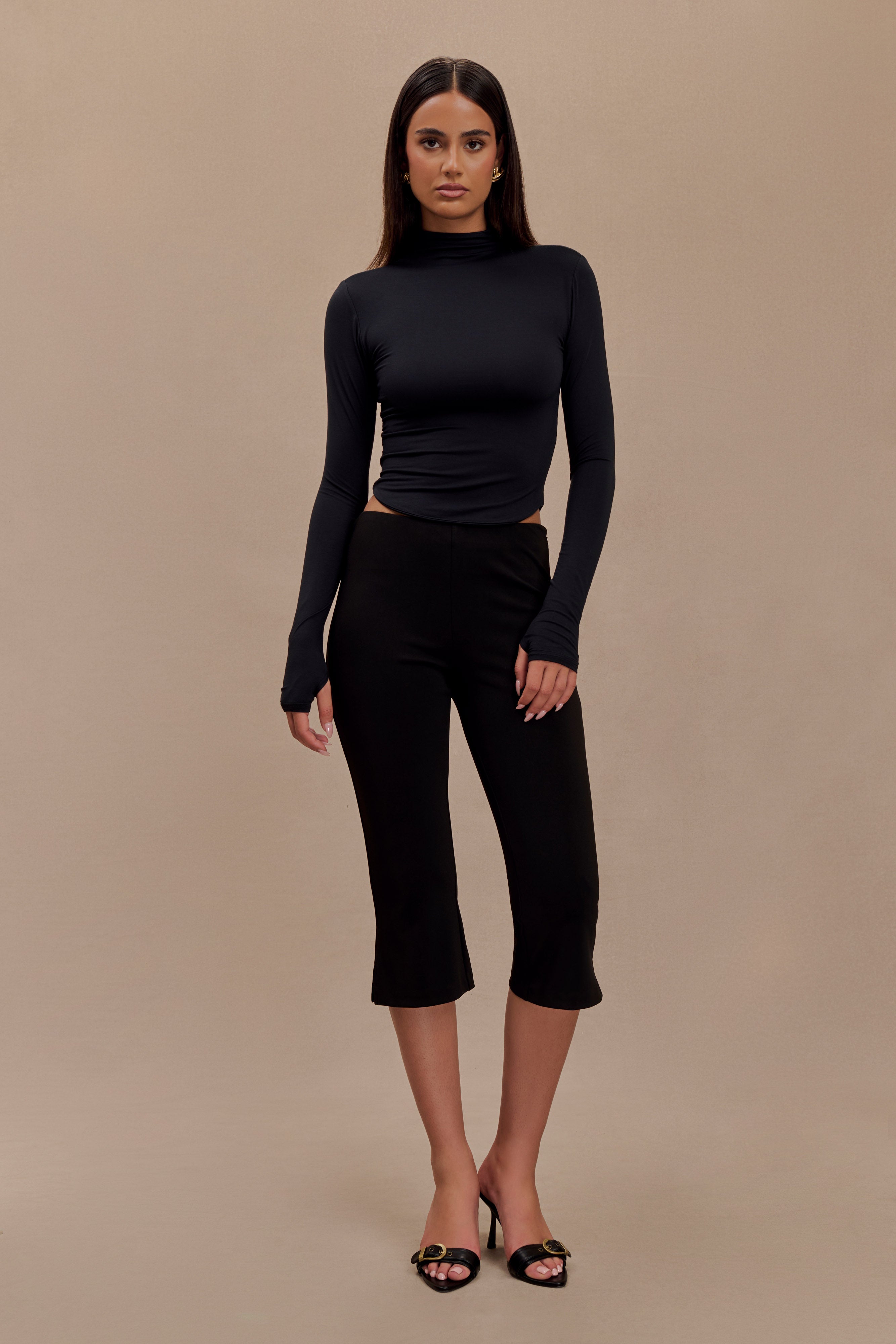 Black Modal Long Sleeve High Neck Top