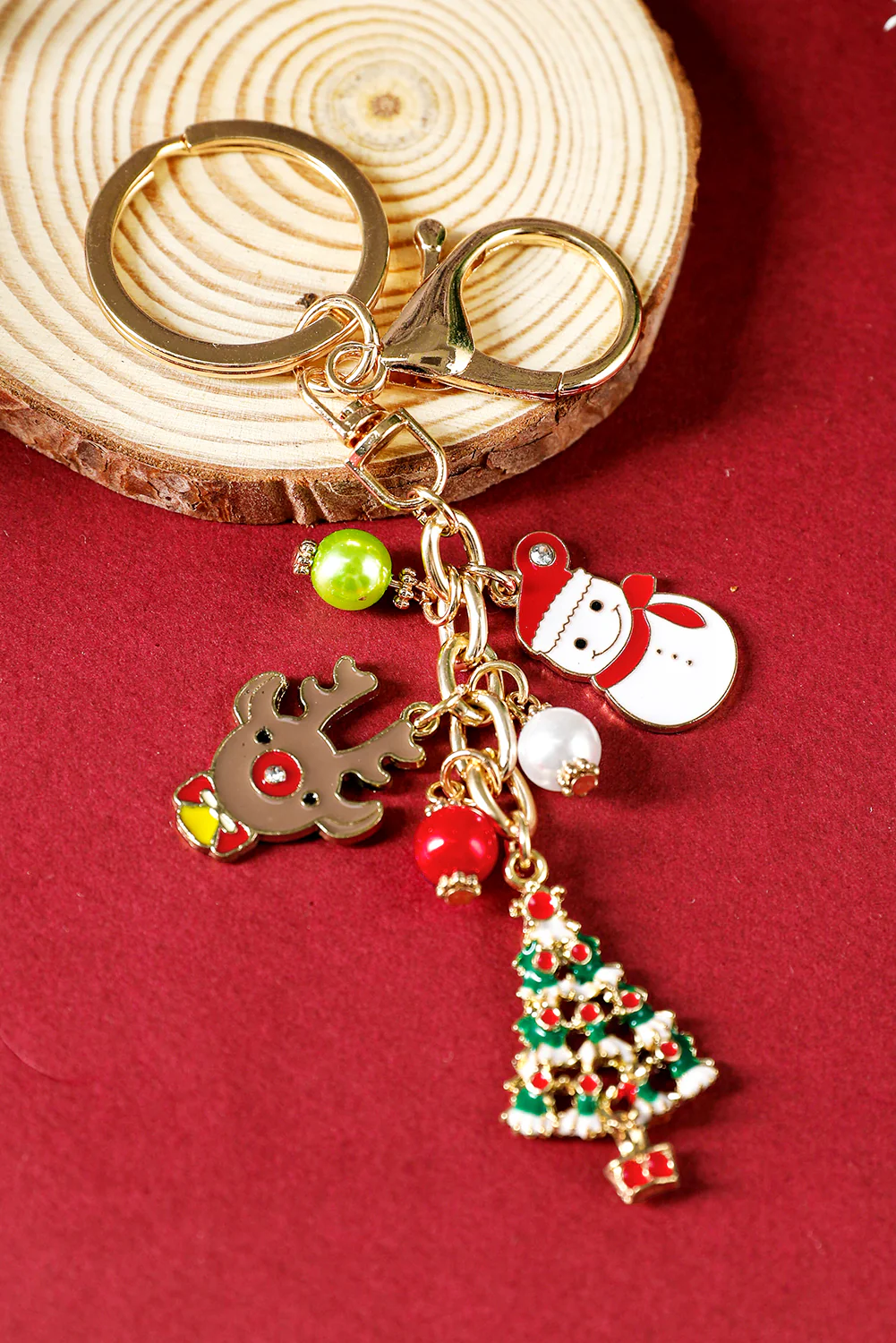 Gold Christmas Tree Elk Snowman Pendant Alloy Keychain