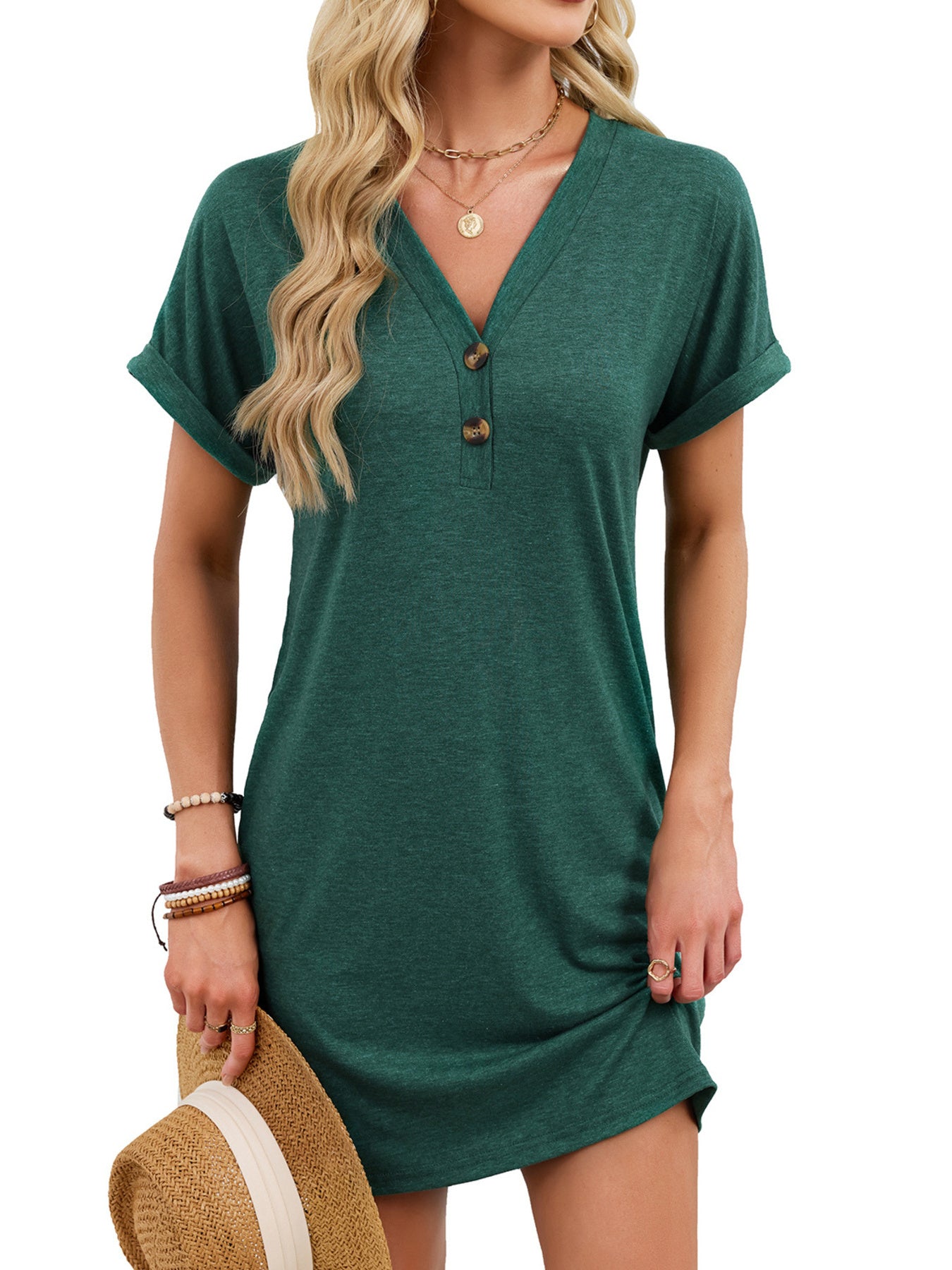 Casual V-Neck Short Sleeve T-Shirt Dress