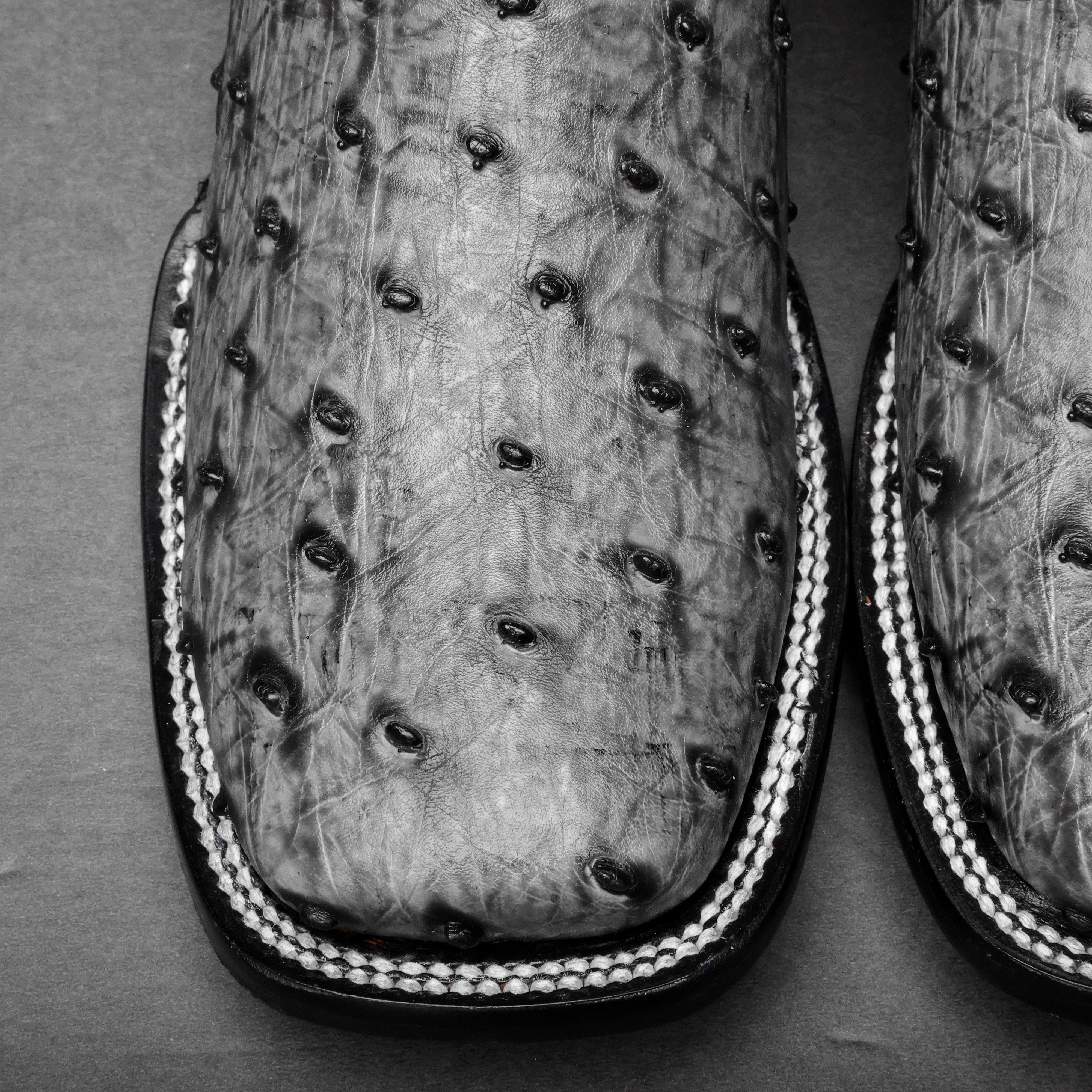 Grey Ostrich Leather Boots - Square Toe