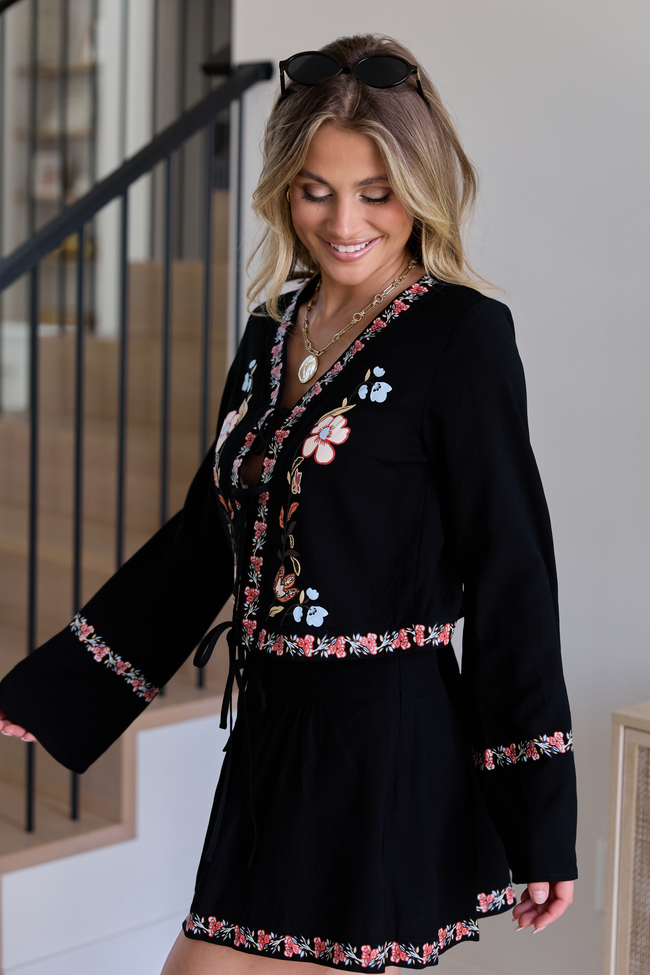 Celeste Black Floral Tie Top