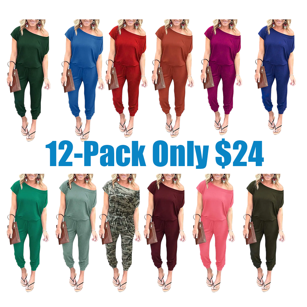 Women's Jumpsuit Plus Size S-XXXL Off-Shoulder Elastic Waist Stretchy Loose Minimalist Comfy Clothes Casual Outdoor Lightweight Romper - Fabric - Womenswear Pants Style romper