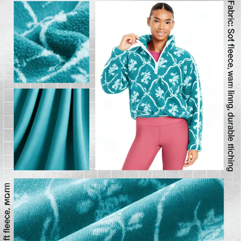 Printed Loose Sherpa Quarter-Zip Pullover