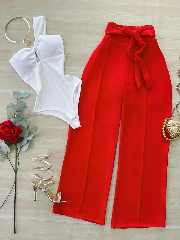 Elegant Jumpsuit + Wide Leg Pants Set, Sexy Vacation, Perfect for Summer, Stylish and Comfortable