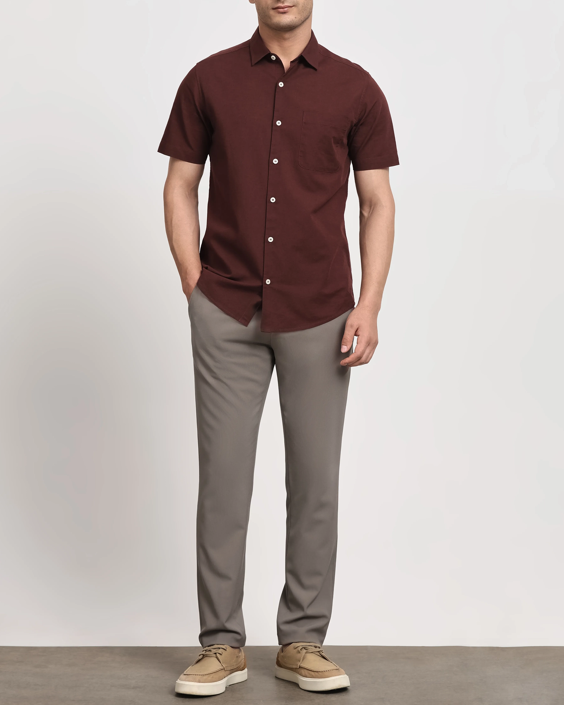 Simple And Soft Slim-Fit Breathable Maroon Shirt
