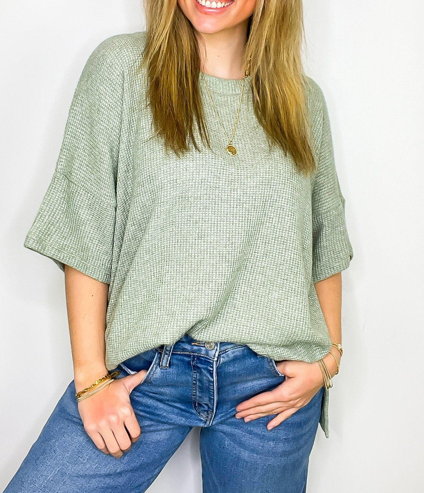 Waffle Knit Oversized Top