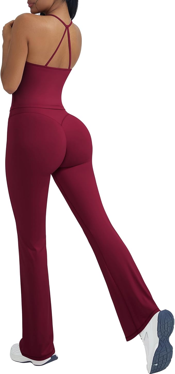 🔥2 Piece Workout Sets for Women Padded Tank Tops Flare Leggings Pilates Outfits