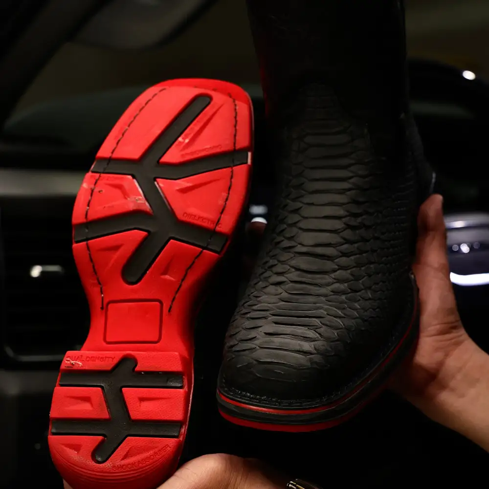 Matte Black Python Leather Boots With 3D Lightweight Sole