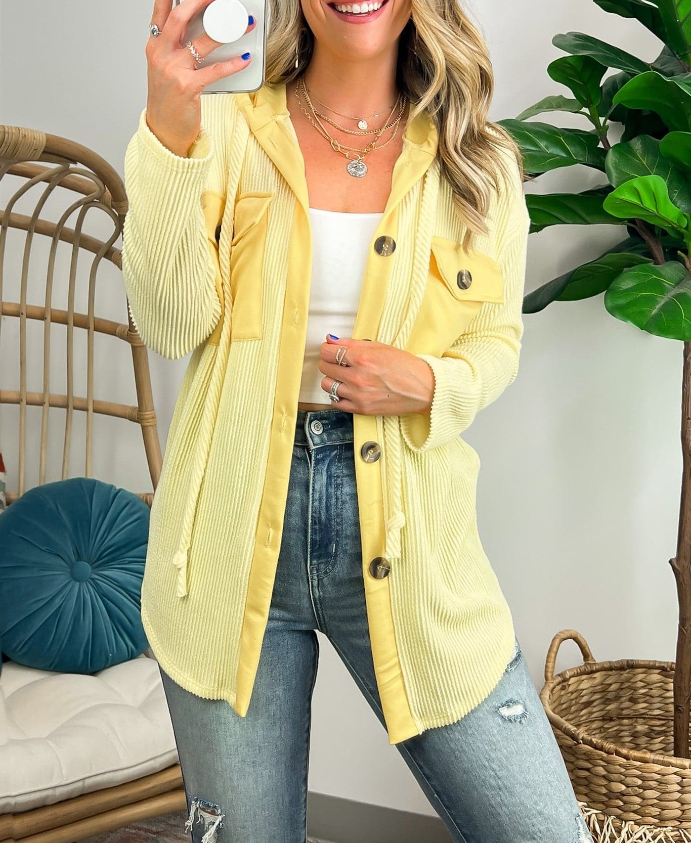 Saturday Satisfaction Ribbed Hooded Shacket