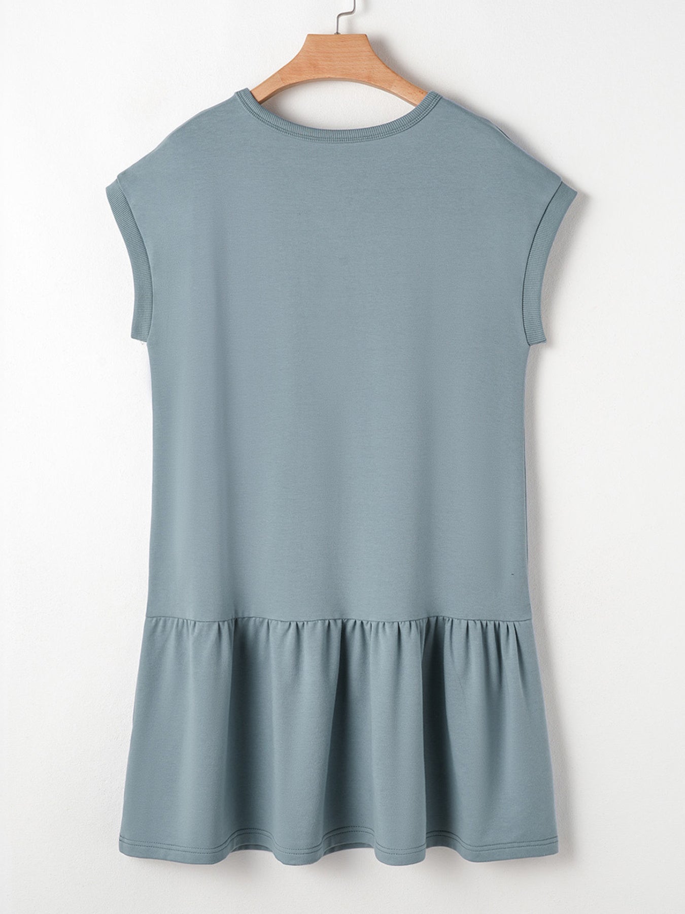 Solid Color Cap Sleeve Drop Waist T Shirt Dress